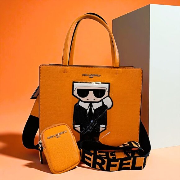 Karl Lagerfeld Paris Maybelle Satchel with Coin Pouch Orange NWT - Picture 3 of 11